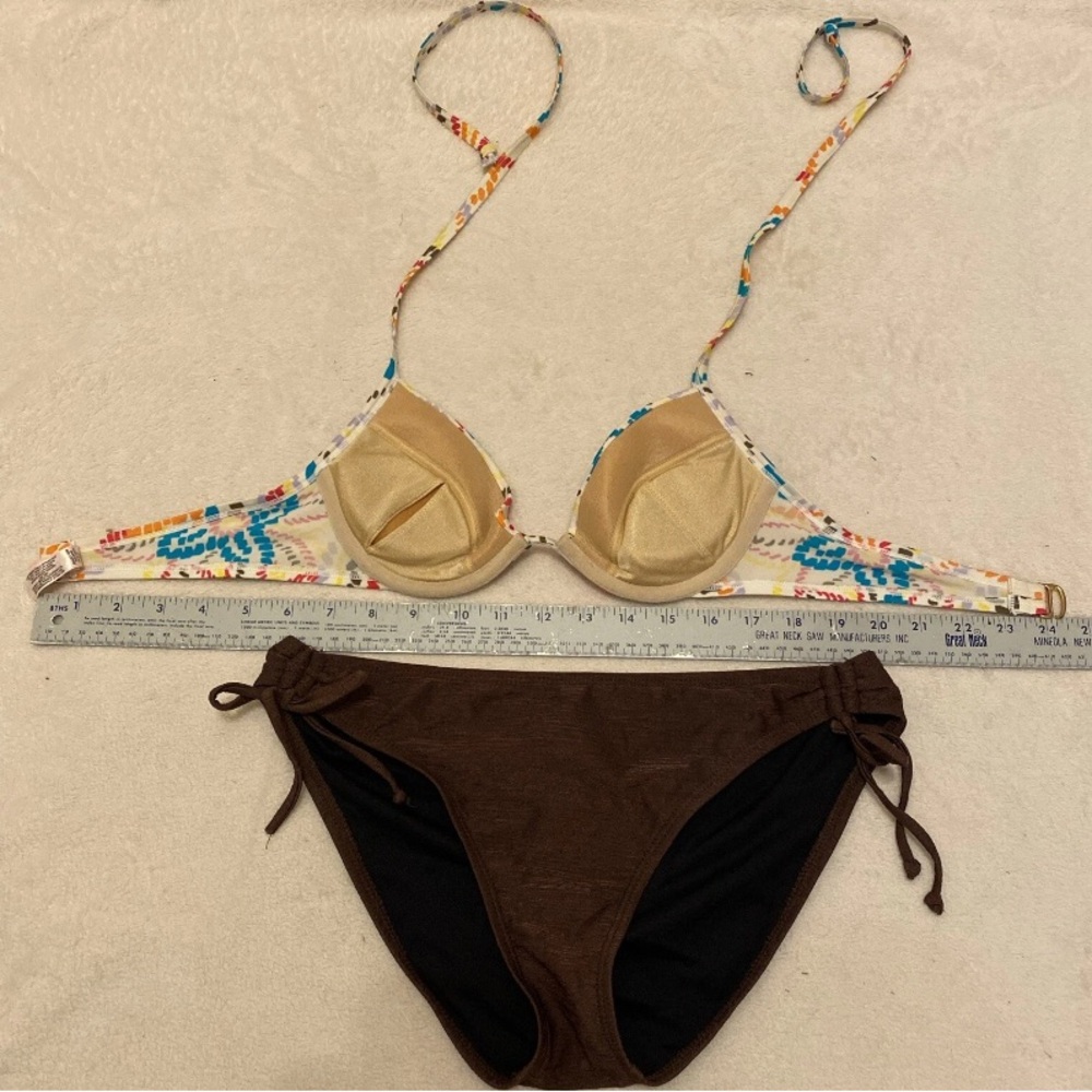 Multicolor Pattern Bikini with Brown Bottom - Picture 15 of 16